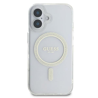 Ovitek MagSafe za Apple iPhone 16, Guess, IML Glitter Circle, Prozoren