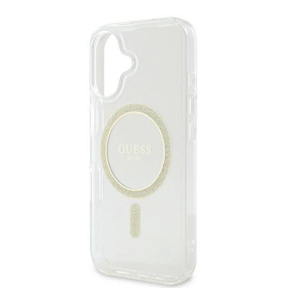 Ovitek MagSafe za Apple iPhone 16, Guess, IML Glitter Circle, Prozoren
