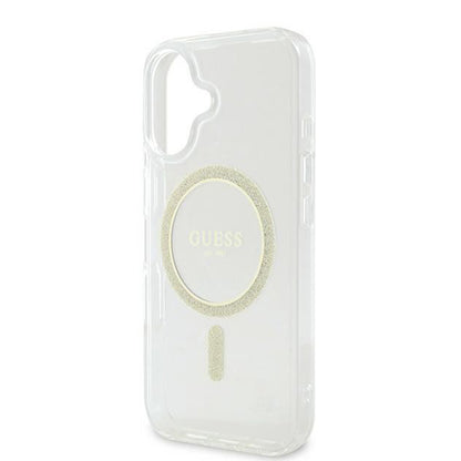 Ovitek MagSafe za Apple iPhone 16, Guess, IML Glitter Circle, Prozoren