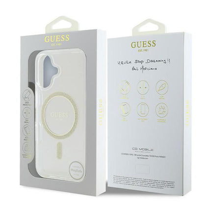 Ovitek MagSafe za Apple iPhone 16, Guess, IML Glitter Circle, Prozoren