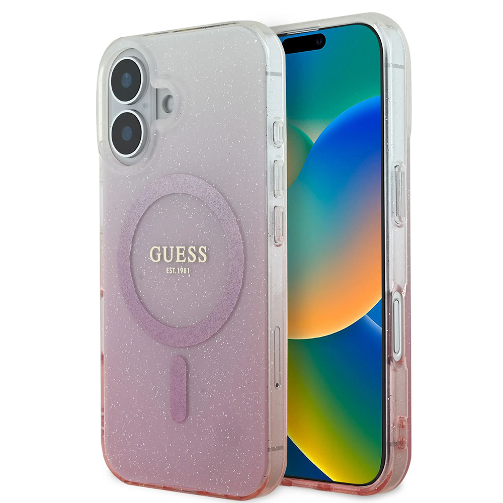 Ovitek MagSafe za Apple iPhone 16, Guess, IML Glitter Gradient, Roza