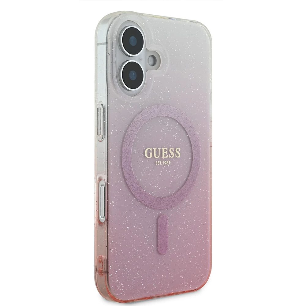 Ovitek MagSafe za Apple iPhone 16, Guess, IML Glitter Gradient, Roza