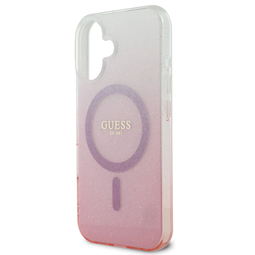 Ovitek MagSafe za Apple iPhone 16, Guess, IML Glitter Gradient, Roza