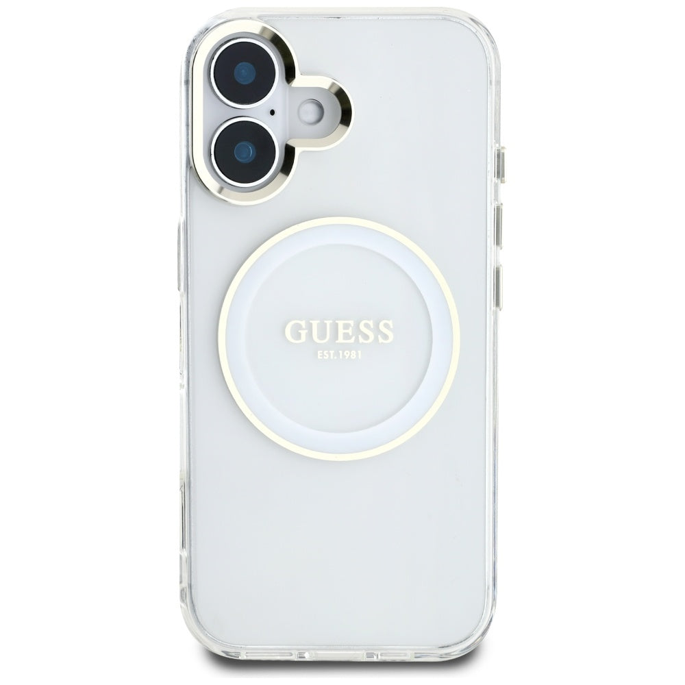 MagSafe ovitek za Apple iPhone 16, Guess, IML Metal Colored Circle, Bela