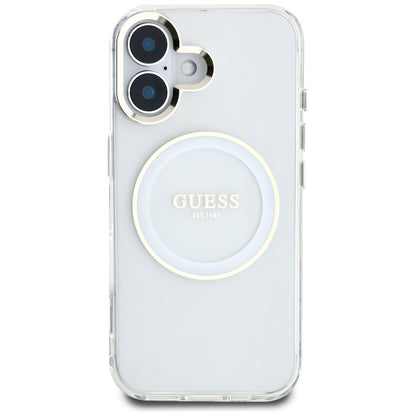 MagSafe ovitek za Apple iPhone 16, Guess, IML Metal Colored Circle, Bela