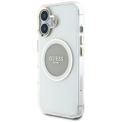 Ovitek MagSafe za Apple iPhone 16, Guess, IML Metal Colored Circle, Siv