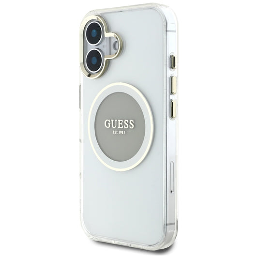 Ovitek MagSafe za Apple iPhone 16, Guess, IML Metal Colored Circle, Siv