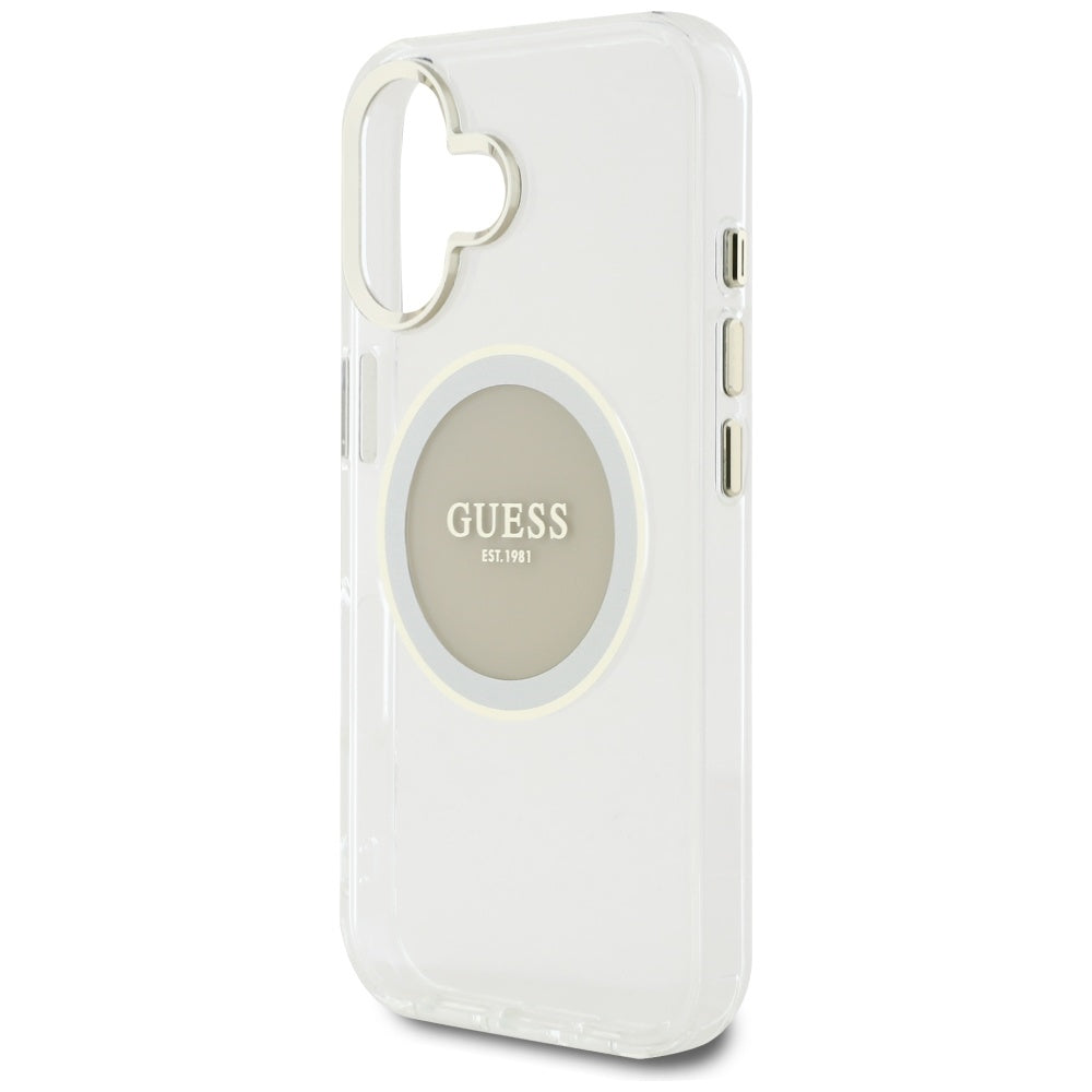 Ovitek MagSafe za Apple iPhone 16, Guess, IML Metal Colored Circle, Siv