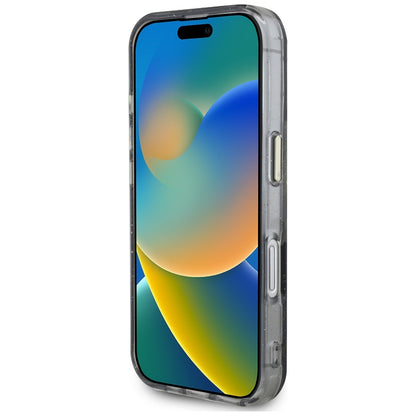 MagSafe Case for Apple iPhone 16, Guess, IML Metal Glitter Flowers Triangle, Black