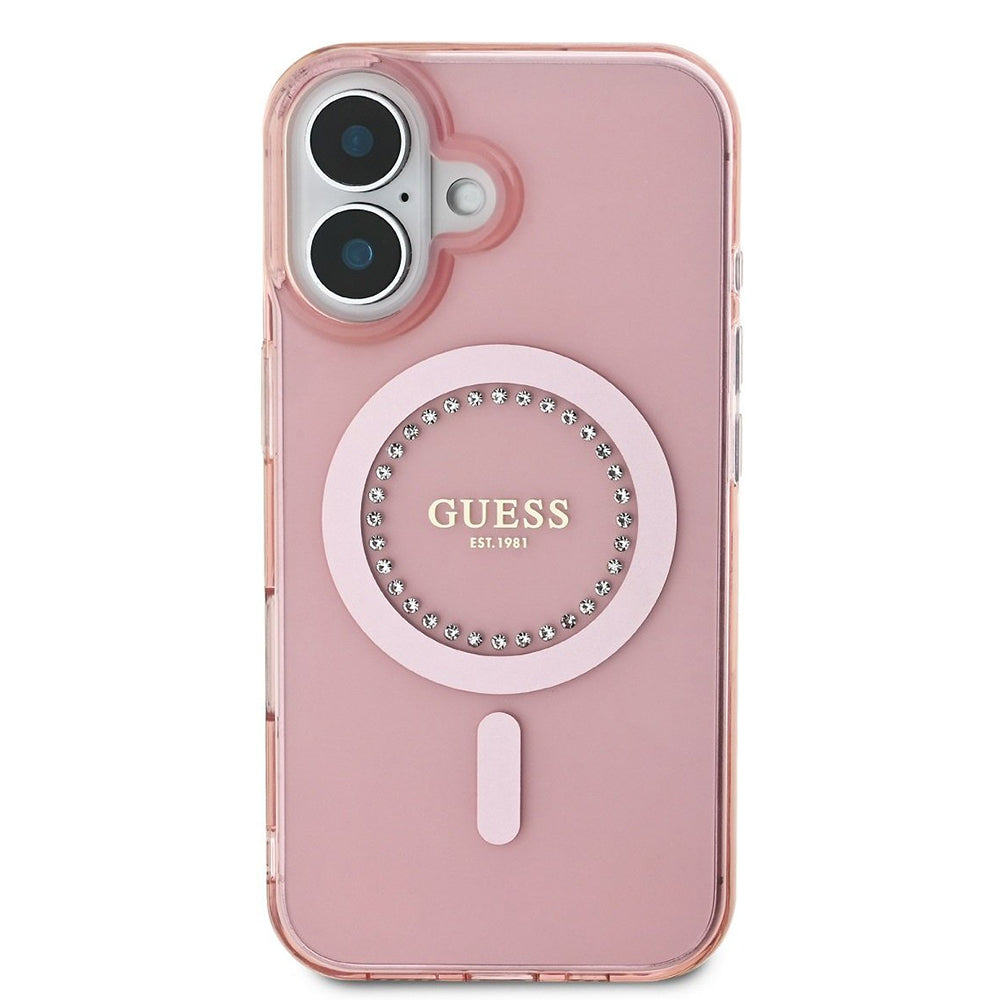 MagSafe ovitek za Apple iPhone 16, Guess, IML Rhinestones Ring, Roza GUHMP16SPFTDTEP