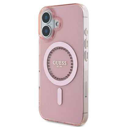MagSafe ovitek za Apple iPhone 16, Guess, IML Rhinestones Ring, Roza GUHMP16SPFTDTEP