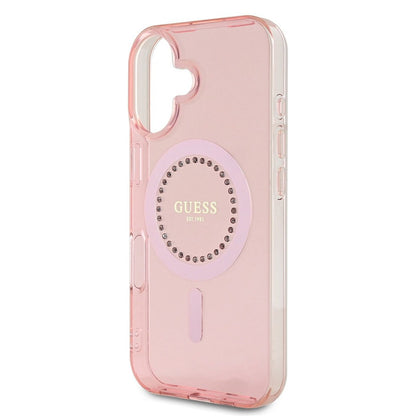 MagSafe ovitek za Apple iPhone 16, Guess, IML Rhinestones Ring, Roza GUHMP16SPFTDTEP