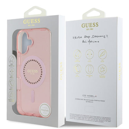 MagSafe ovitek za Apple iPhone 16, Guess, IML Rhinestones Ring, Roza GUHMP16SPFTDTEP