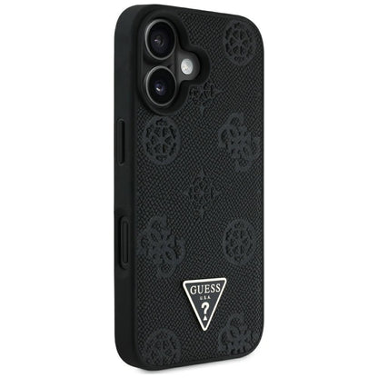 Ovitek MagSafe za Apple iPhone 16, Guess, Peony Grained Hot Stamp Triangle, Črna