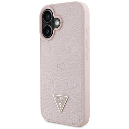 Ovitek MagSafe za Apple iPhone 16, Guess, Peony Grained Hot Stamp Triangle, Roza