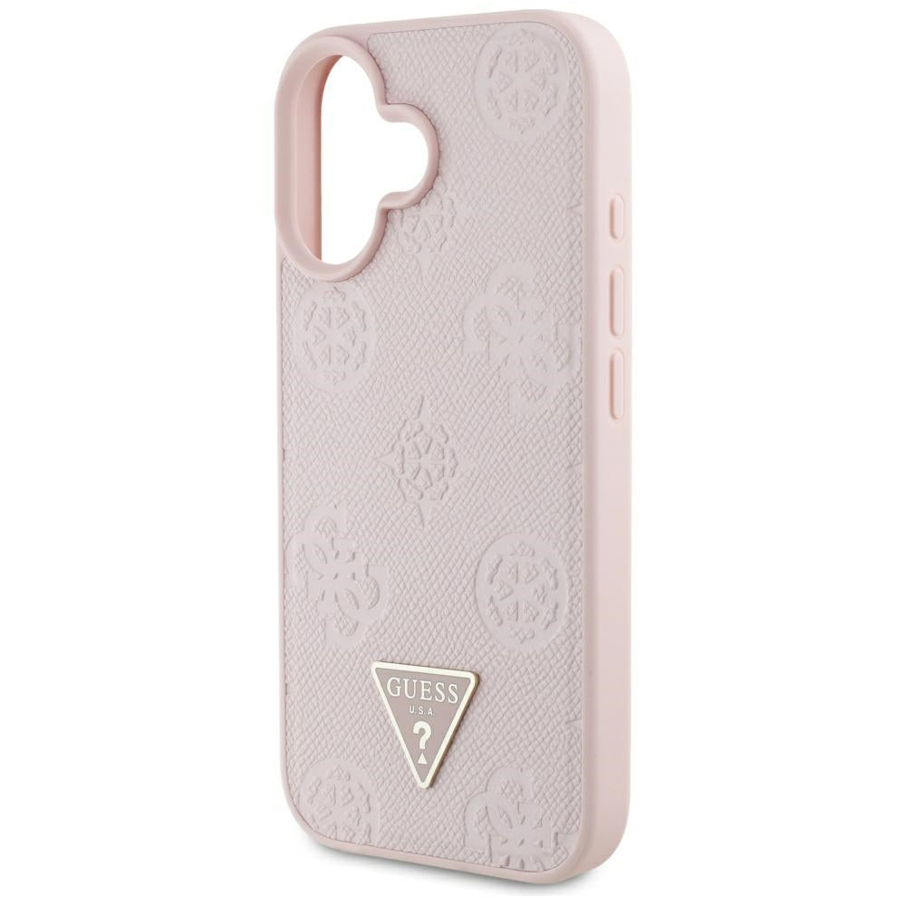 Ovitek MagSafe za Apple iPhone 16, Guess, Peony Grained Hot Stamp Triangle, Roza