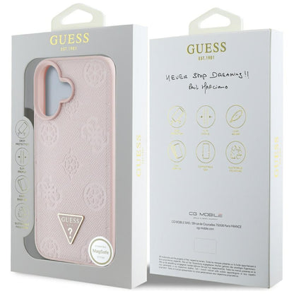 Ovitek MagSafe za Apple iPhone 16, Guess, Peony Grained Hot Stamp Triangle, Roza