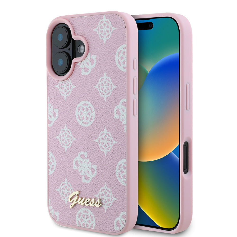 MagSafe ovitek za Apple iPhone 16, Guess, Peony Script, Roza