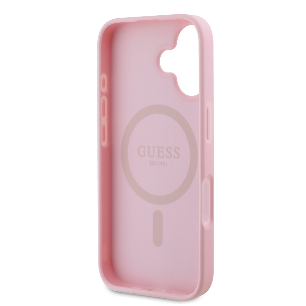 MagSafe ovitek za Apple iPhone 16, Guess, Peony Script, Roza