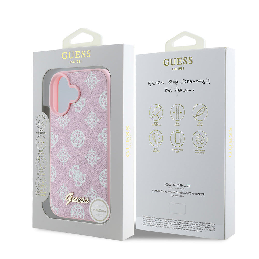 MagSafe ovitek za Apple iPhone 16, Guess, Peony Script, Roza