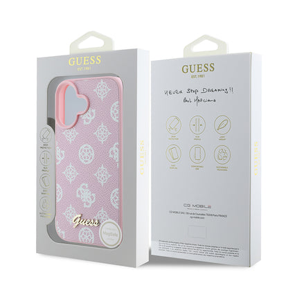 MagSafe ovitek za Apple iPhone 16, Guess, Peony Script, Roza
