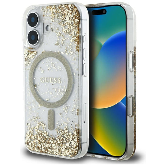 Ovitek MagSafe za Apple iPhone 16, Guess, Resin Bottom Glitter, Zlat
