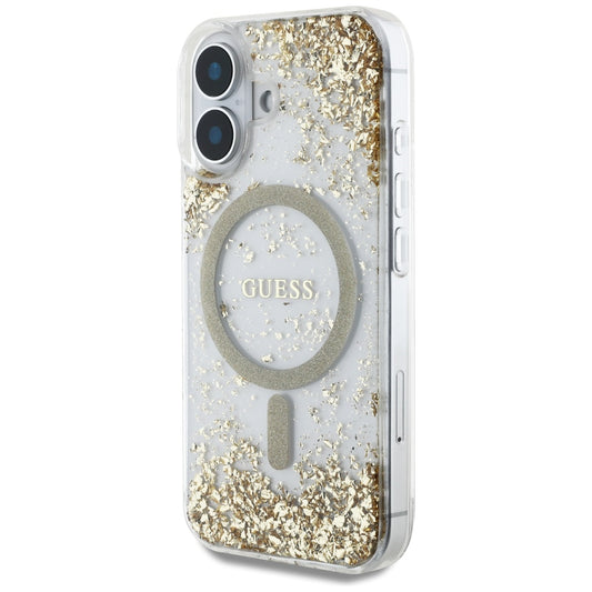 Ovitek MagSafe za Apple iPhone 16, Guess, Resin Bottom Glitter, Zlat