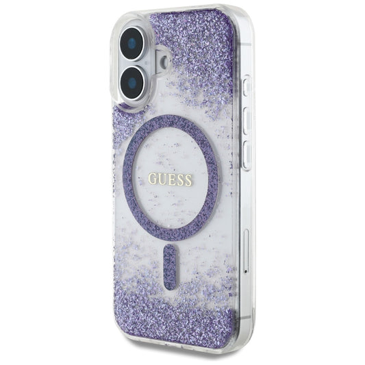 Ovitek MagSafe za Apple iPhone 16, Guess, Resin Bottom Glitter, Vijolična