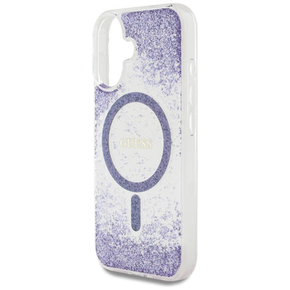 MagSafe Case for Apple iPhone 16, Guess, Resin Bottom Glitter, Purple