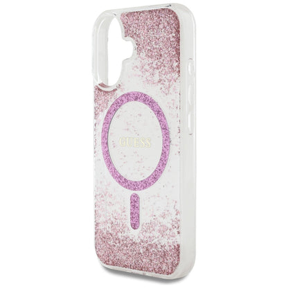 MagSafe Case for Apple iPhone 16, Guess, Resin Bottom Glitter, Pink