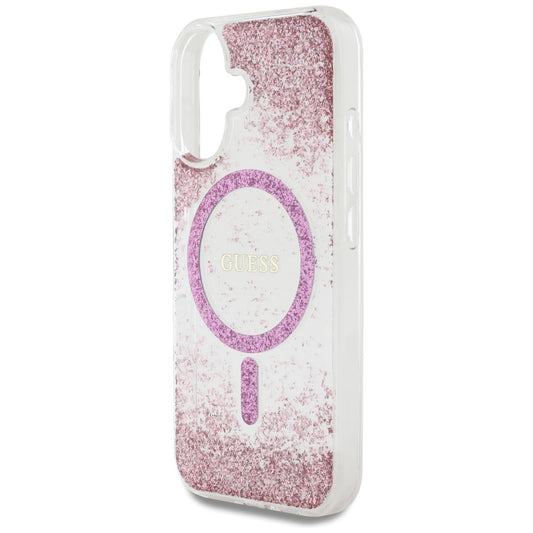 MagSafe ovitek za Apple iPhone 16, Guess, Resin Bottom Glitter, Roza