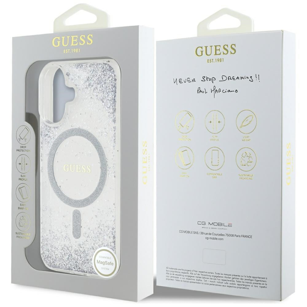 Ovitek MagSafe za Apple iPhone 16, Guess, Resin Gradient Glitter, Srebrn