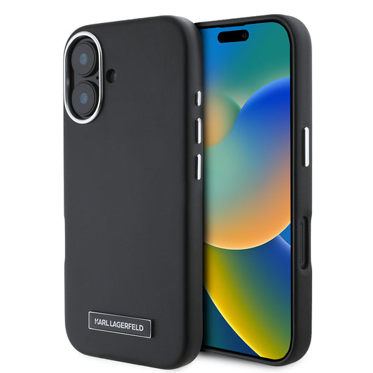 Ovitek MagSafe za Apple iPhone 16, Karl Lagerfeld, FW Metal Plate, Črn