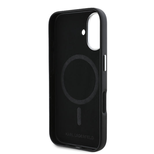 Ovitek MagSafe za Apple iPhone 16, Karl Lagerfeld, FW Metal Plate, Črn