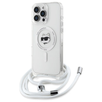 Husa MagSafe za Apple iPhone 16, Karl Lagerfeld, IML Crossbody Choupette's Head with Strap, Prozorna