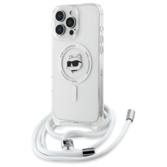 Husa MagSafe za Apple iPhone 16, Karl Lagerfeld, IML Crossbody Choupette's Head with Strap, Prozorna