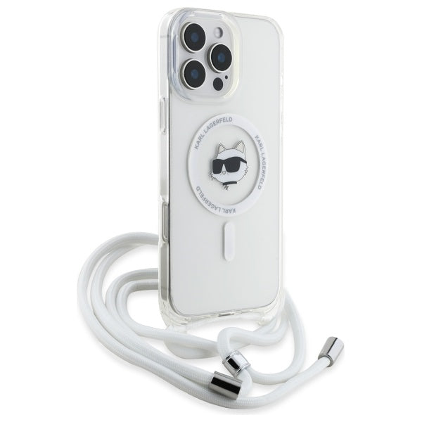 Husa MagSafe za Apple iPhone 16, Karl Lagerfeld, IML Crossbody Choupette's Head with Strap, Prozorna