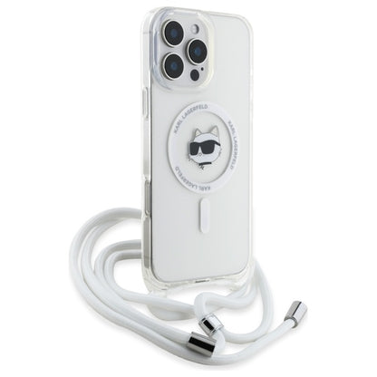 Husa MagSafe za Apple iPhone 16, Karl Lagerfeld, IML Crossbody Choupette's Head with Strap, Prozorna