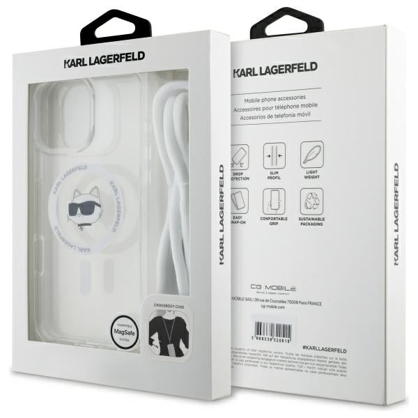 Husa MagSafe za Apple iPhone 16, Karl Lagerfeld, IML Crossbody Choupette's Head with Strap, Prozorna