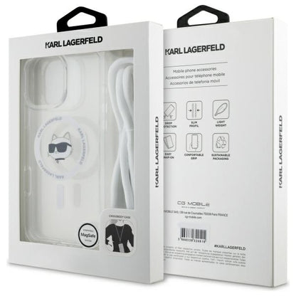 Husa MagSafe za Apple iPhone 16, Karl Lagerfeld, IML Crossbody Choupette's Head with Strap, Prozorna
