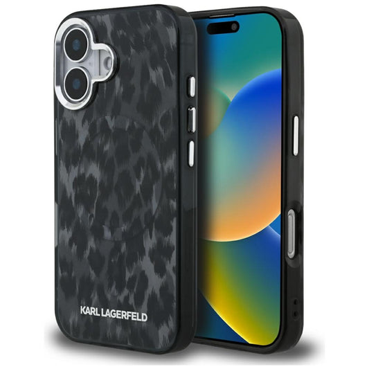 Ovitek MagSafe za Apple iPhone 16, Karl Lagerfeld, IML Leopard vzorec, Črn