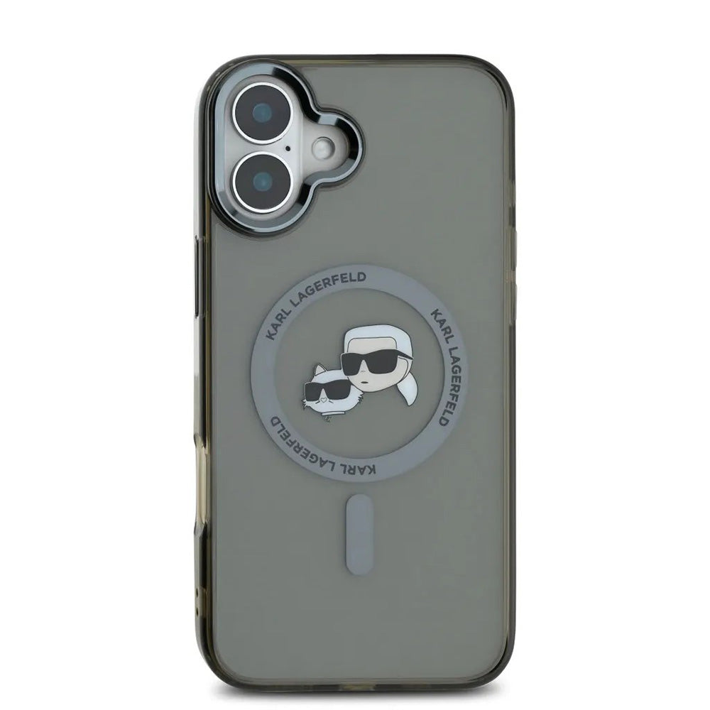 Ovitek MagSafe za Apple iPhone 16, Karl Lagerfeld, IML Metal Karl & Choupette's Heads, Črna