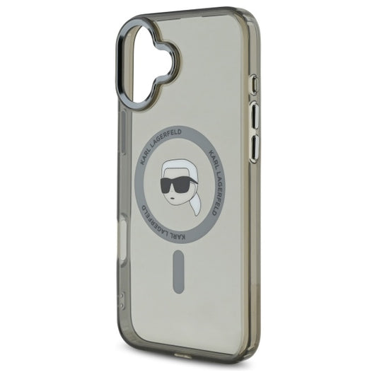 Ovitek MagSafe za Apple iPhone 16, Karl Lagerfeld, IML Metal Karl's Head, črn