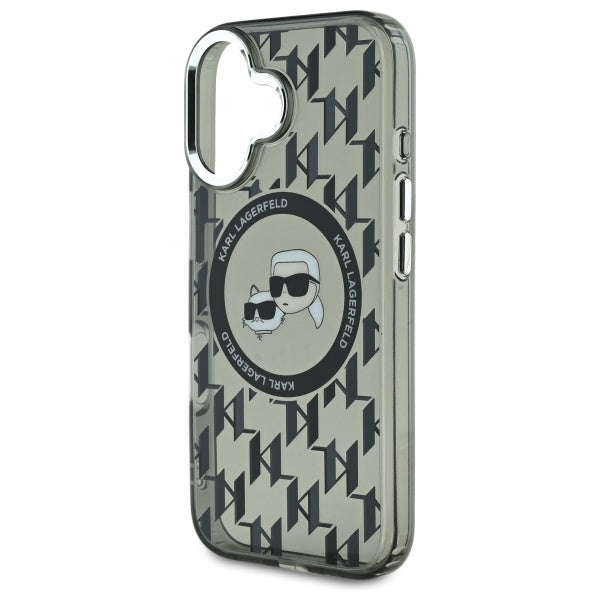 Ovitek MagSafe za Apple iPhone 16, Karl Lagerfeld, IML Monogram Karl & Choupette's Heads, Črn