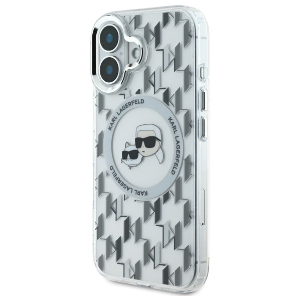 Ovitek MagSafe za Apple iPhone 16, Karl Lagerfeld, IML Monogram Karl & Choupette's Heads, Prozoren