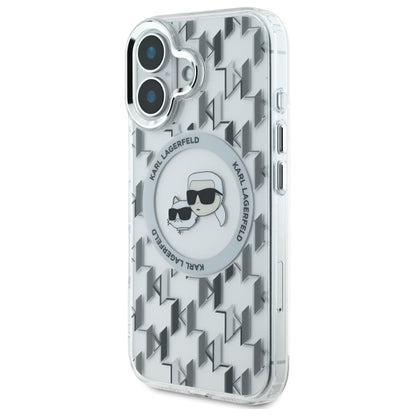 Ovitek MagSafe za Apple iPhone 16, Karl Lagerfeld, IML Monogram Karl & Choupette's Heads, Prozoren