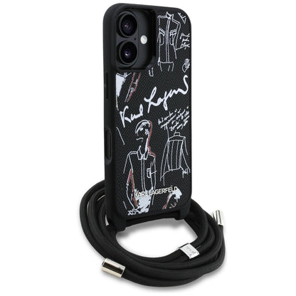 Ovitek MagSafe za Apple iPhone 16, Karl Lagerfeld, Saffiano Crossbody, Črn