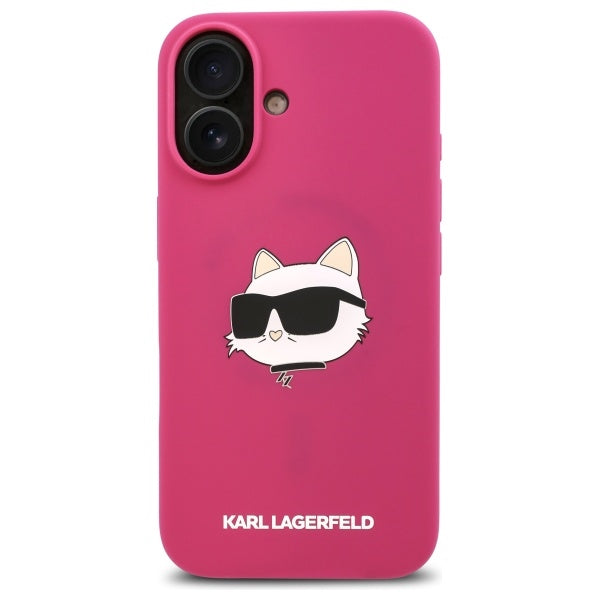 Ovitek MagSafe za Apple iPhone 16, Karl Lagerfeld, Silikon Choupette's Head, Fuksija