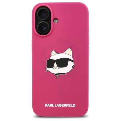 Ovitek MagSafe za Apple iPhone 16, Karl Lagerfeld, Silikon Choupette's Head, Fuksija
