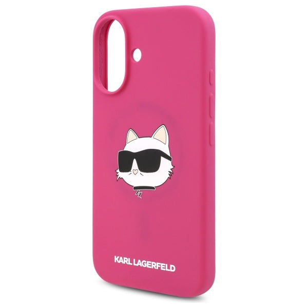 Ovitek MagSafe za Apple iPhone 16, Karl Lagerfeld, Silikon Choupette's Head, Fuksija